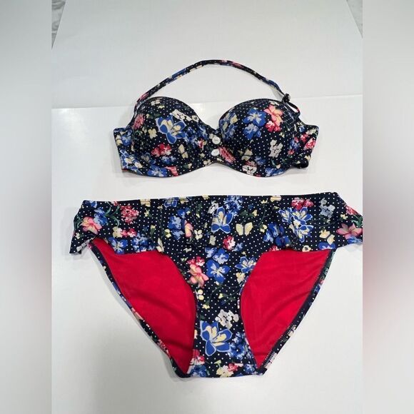St.Bernard Bohemian Ruffle Floral Print Bikini Size 16/ 38C - Picture 3 of 12